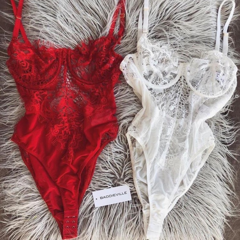 Red laced body suit